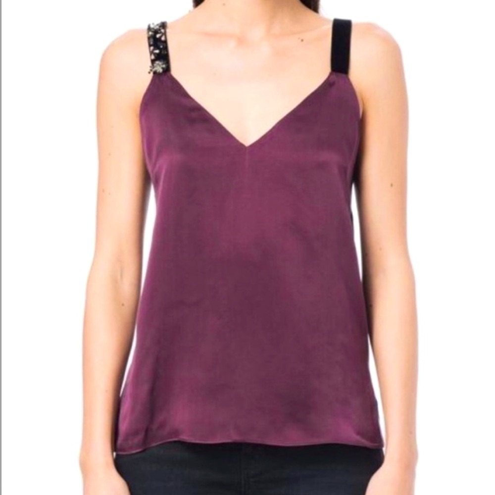 NWT Cami NYC 100% Silk Diana Embellished slip Tank Top Burgundy Top Women’s XS